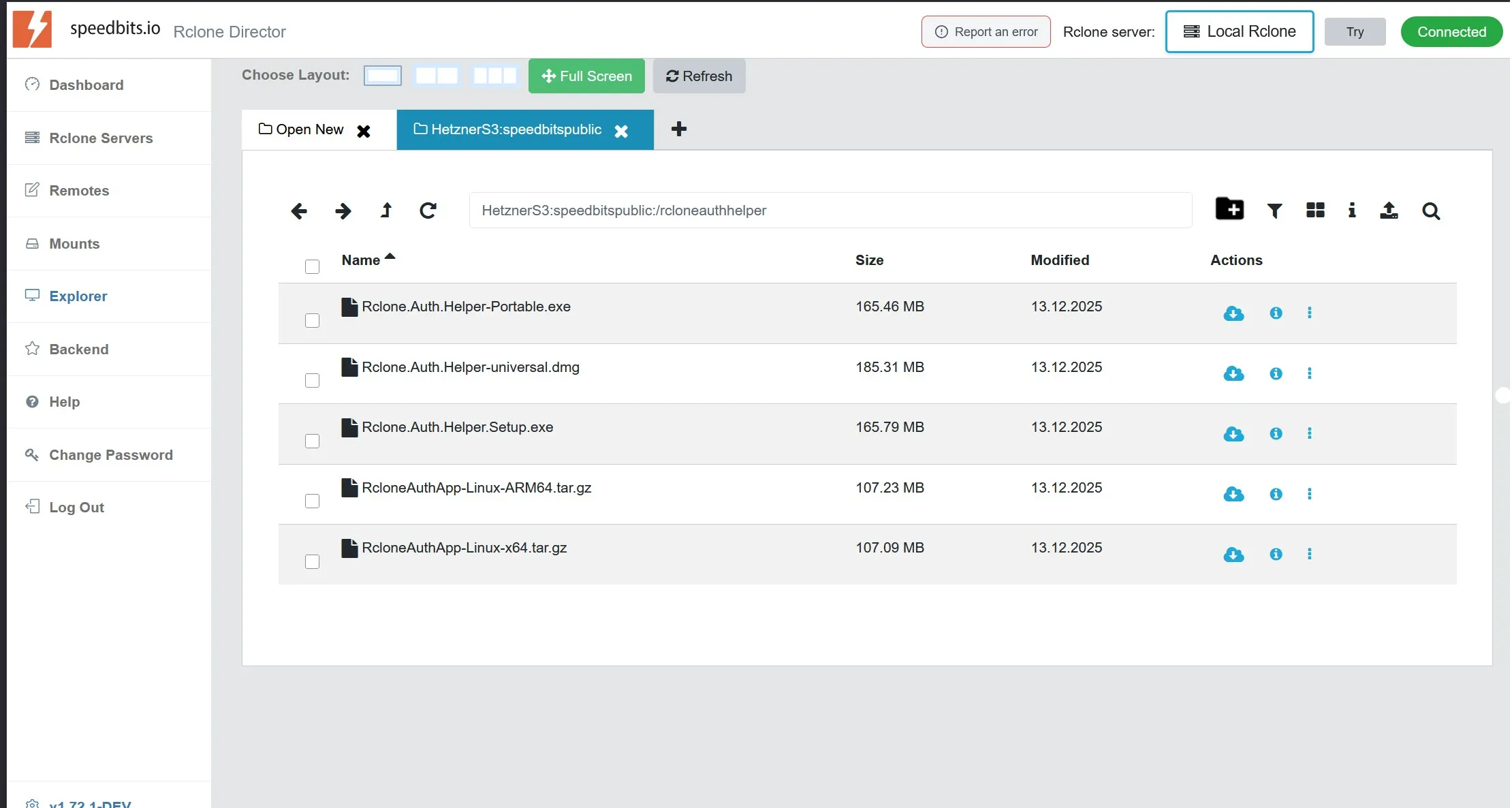 File explorer browsing a remote cloud storage bucket