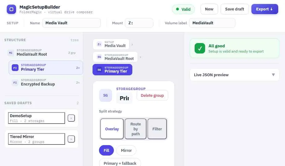 FolderMagic storage group configuration