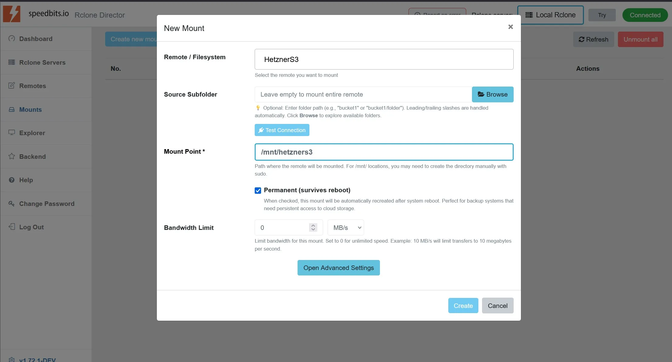 Rclone UI persistent mount management