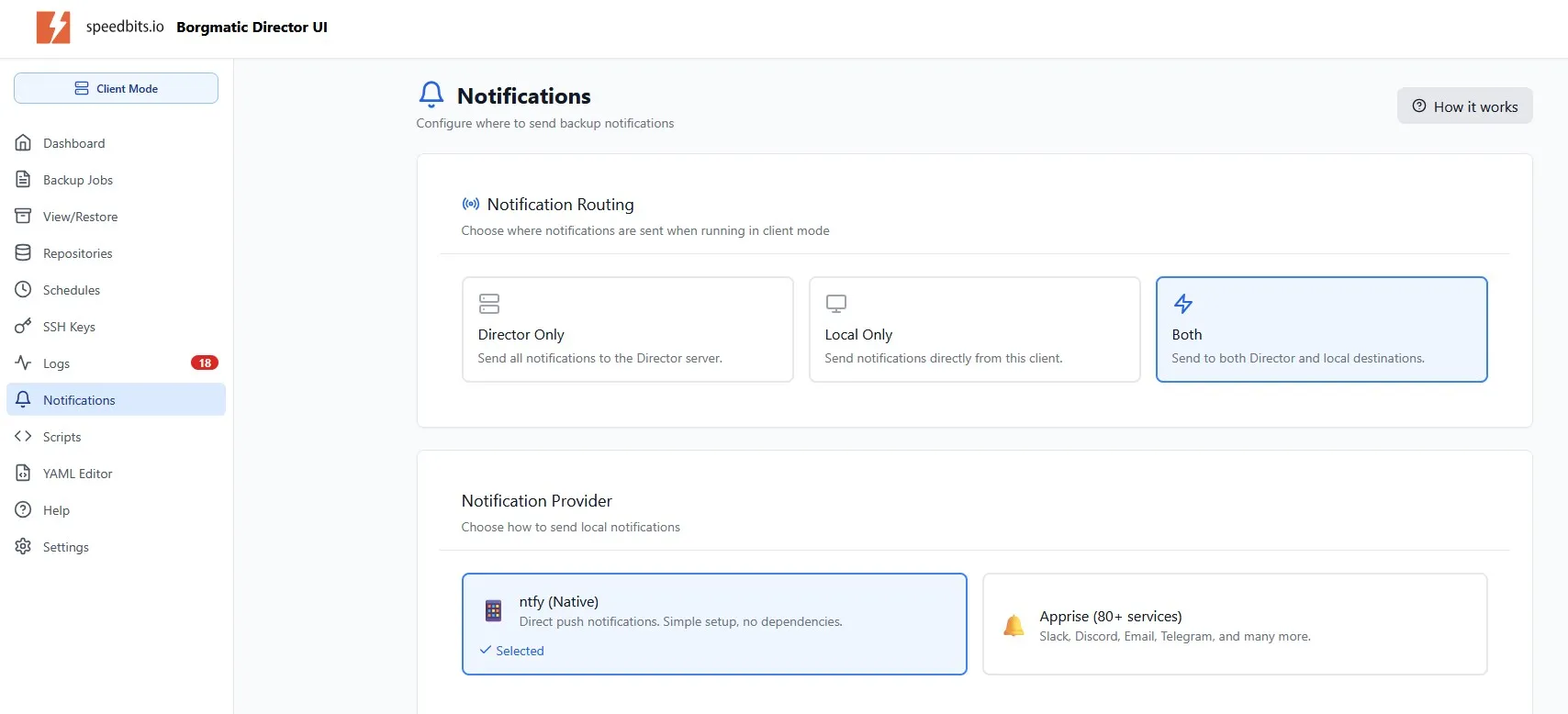 Notification configuration with Apprise and ntfy providers