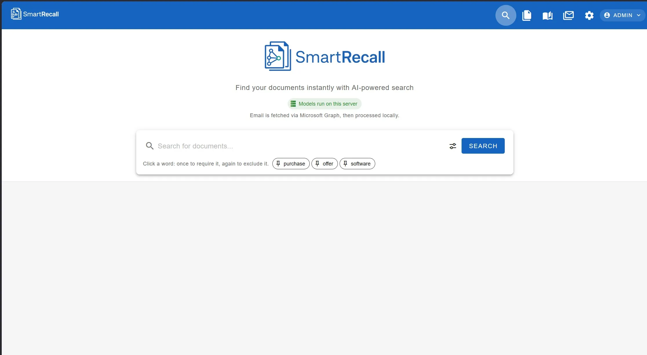 The SmartRecall search box, with the models running on the local server